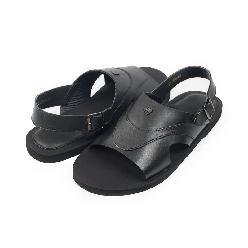 BLACK LEATHER COMFORT SANDAL - Hi-Street