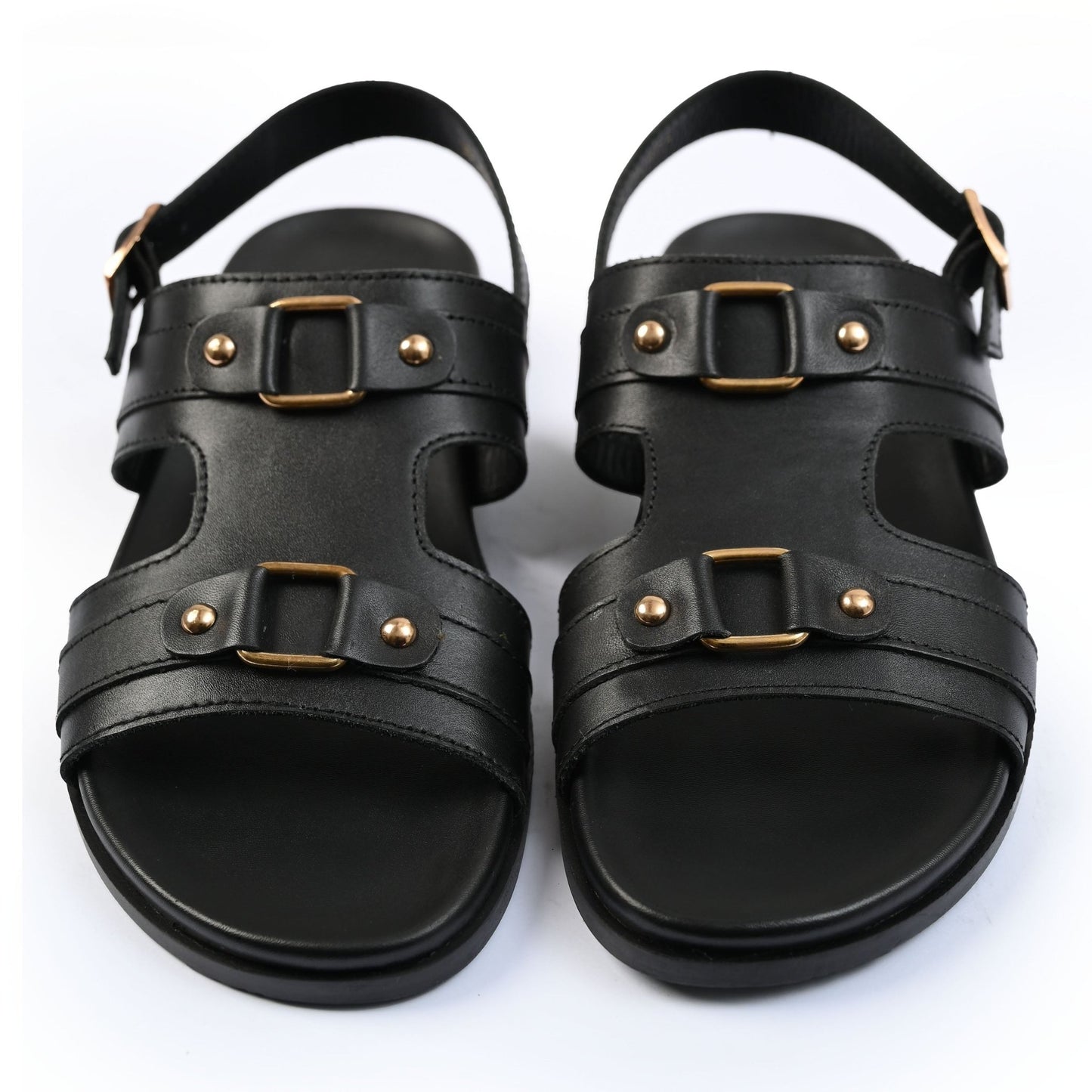 BLACK LEATHER COMFORT SANDAL - Hi-Street