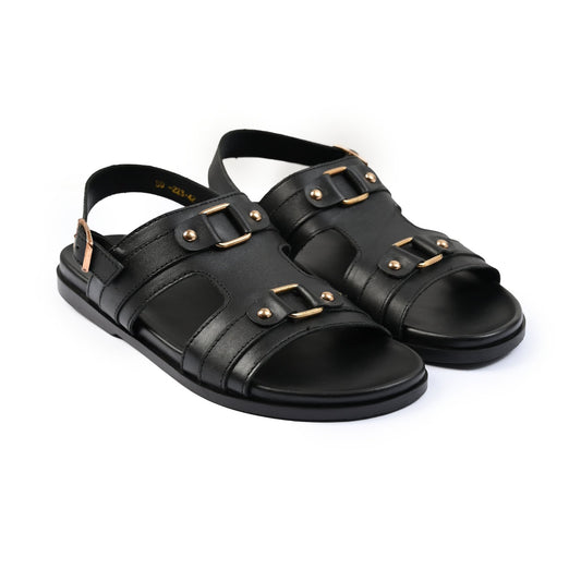 BLACK LEATHER COMFORT SANDAL - Hi-Street