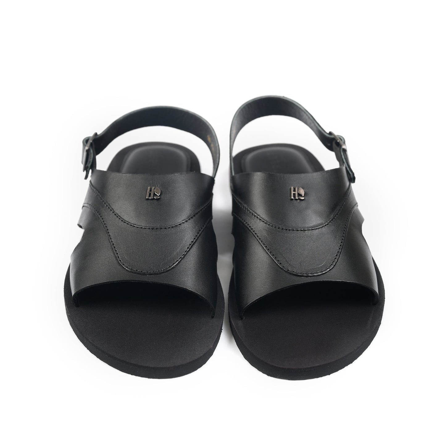 BLACK LEATHER COMFORT SANDAL - Hi-Street