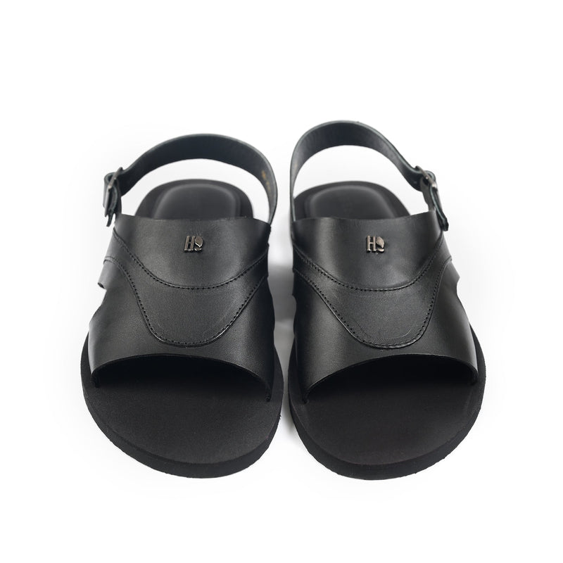 BLACK LEATHER COMFORT SANDAL - Hi-Street