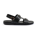 BLACK LEATHER COMFORT SANDAL - Hi-Street