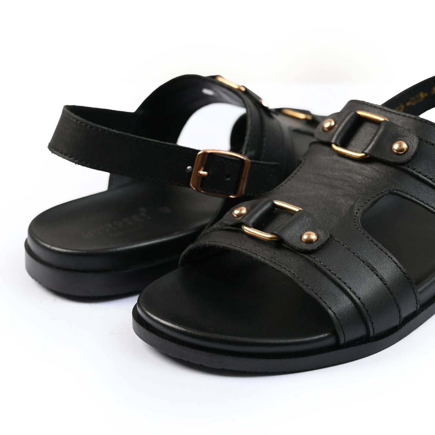 BLACK LEATHER COMFORT SANDAL - Hi-Street