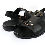 BLACK LEATHER COMFORT SANDAL - Hi-Street