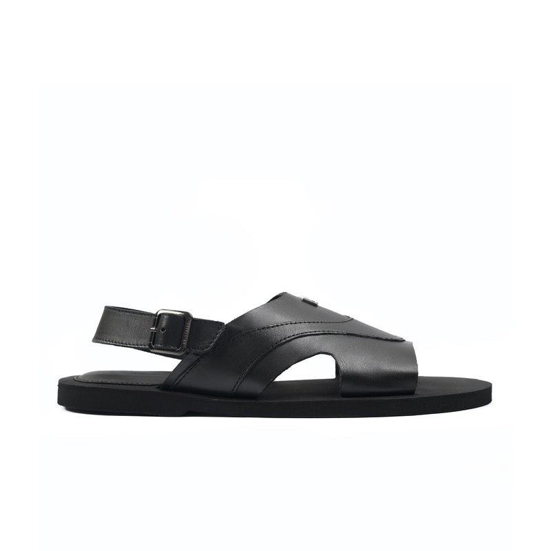 BLACK LEATHER COMFORT SANDAL - Hi-Street