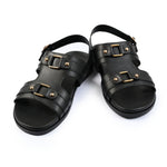 BLACK LEATHER COMFORT SANDAL - Hi-Street