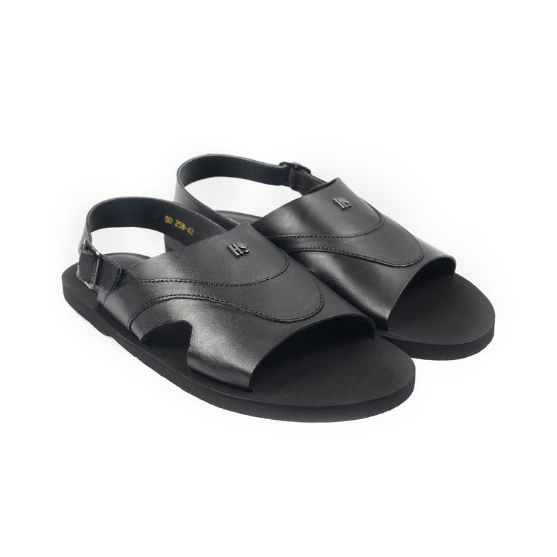 BLACK LEATHER COMFORT SANDAL - Hi-Street