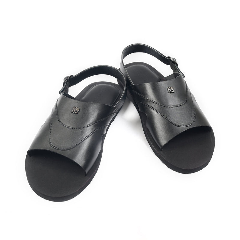 BLACK LEATHER COMFORT SANDAL - Hi-Street