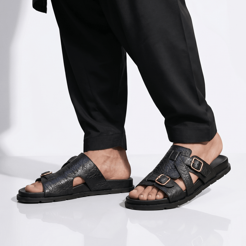 BLACK LEATHER EVA SLIPPER - Hi-Street