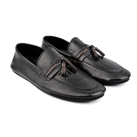 BLACK LEATHER FLEXIBLE LOAFER - Hi-Street