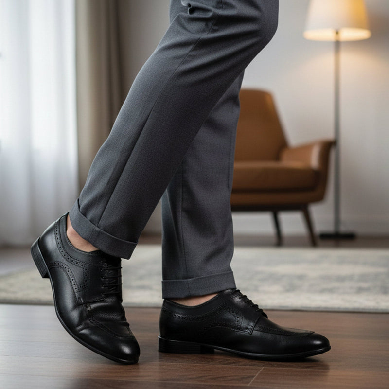 BLACK LEATHER LACE UP SHOES - Hi-Street