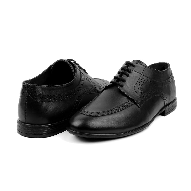 BLACK LEATHER LACE UP SHOES - Hi-Street