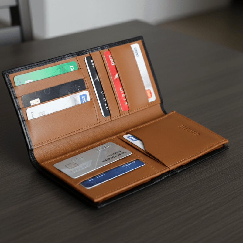 BLACK LEATHER LONG WALLET - Hi-Street