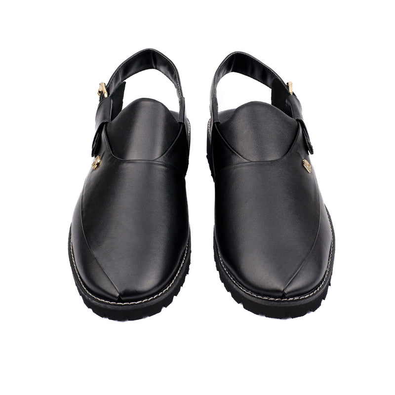 BLACK LEATHER TRADITIONAL SANDAL - Hi-Street