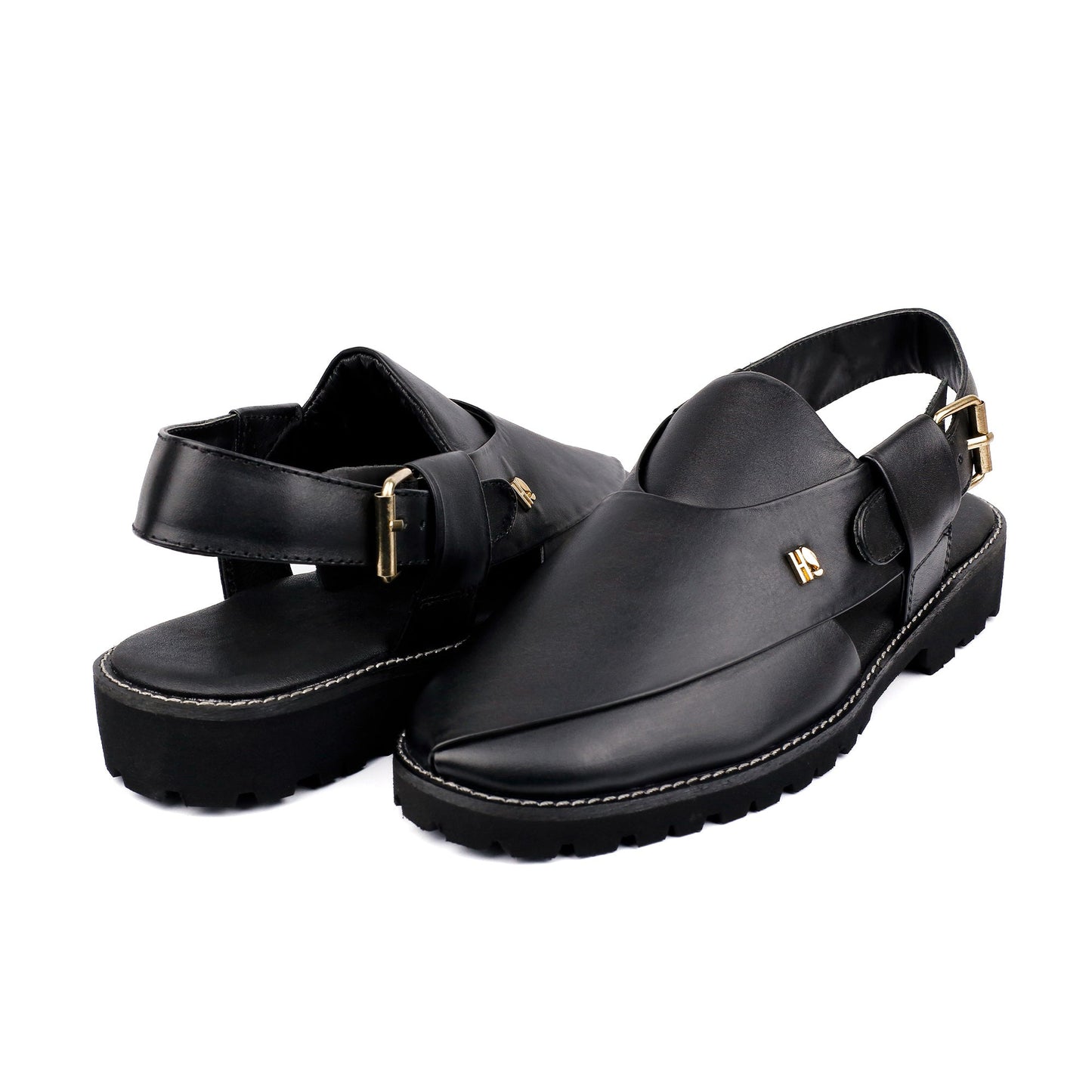 BLACK LEATHER TRADITIONAL SANDAL - Hi-Street