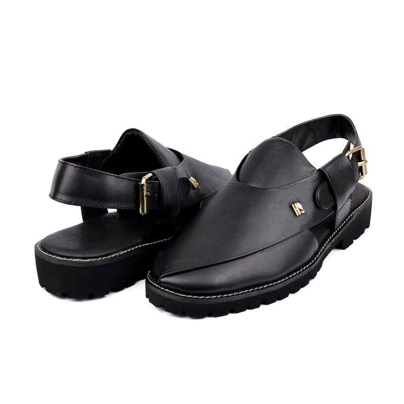 BLACK LEATHER TRADITIONAL SANDAL - Hi-Street