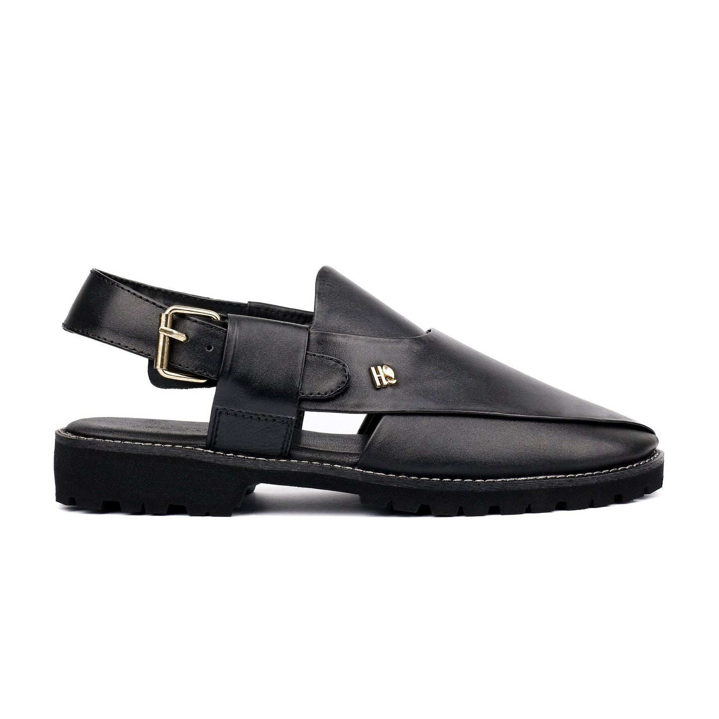 BLACK LEATHER TRADITIONAL SANDAL - Hi-Street