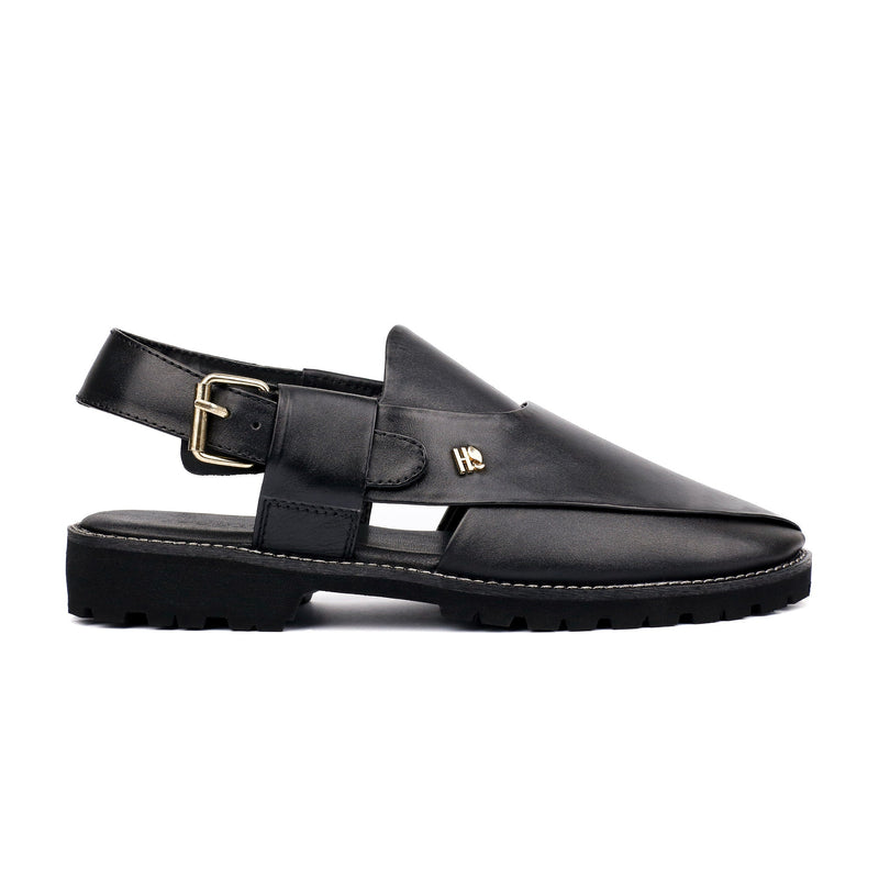 BLACK LEATHER TRADITIONAL SANDAL - Hi-Street