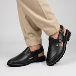 BLACK LEATHER TRADITIONAL SANDAL - Hi-Street