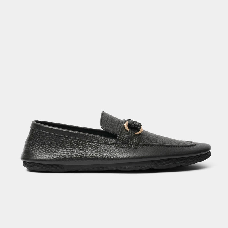 BLACK MILLED LEATHER LOAFER - Hi-Street