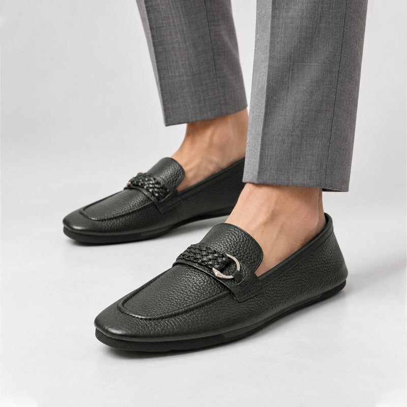 BLACK MILLED LEATHER LOAFER - Hi-Street