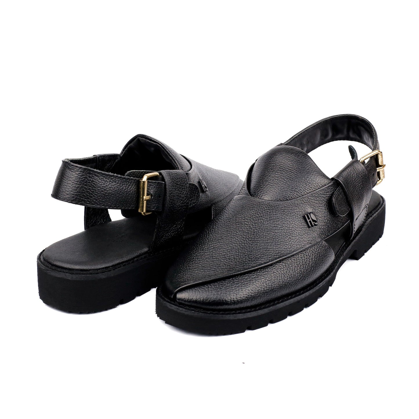 BLACK MILLED LEATHER SANDAL - Hi-Street
