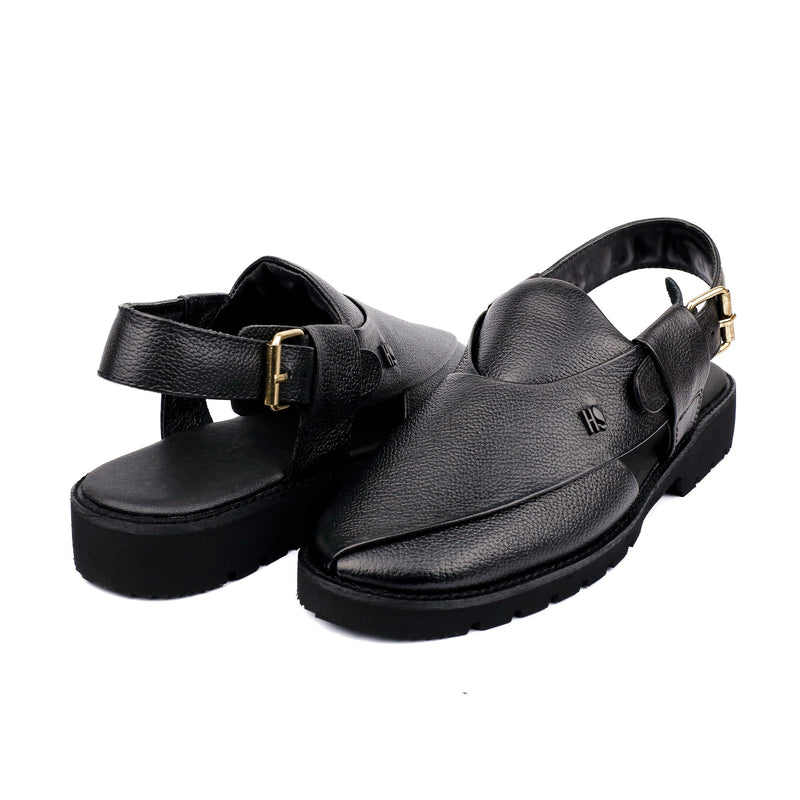BLACK MILLED LEATHER SANDAL - Hi-Street