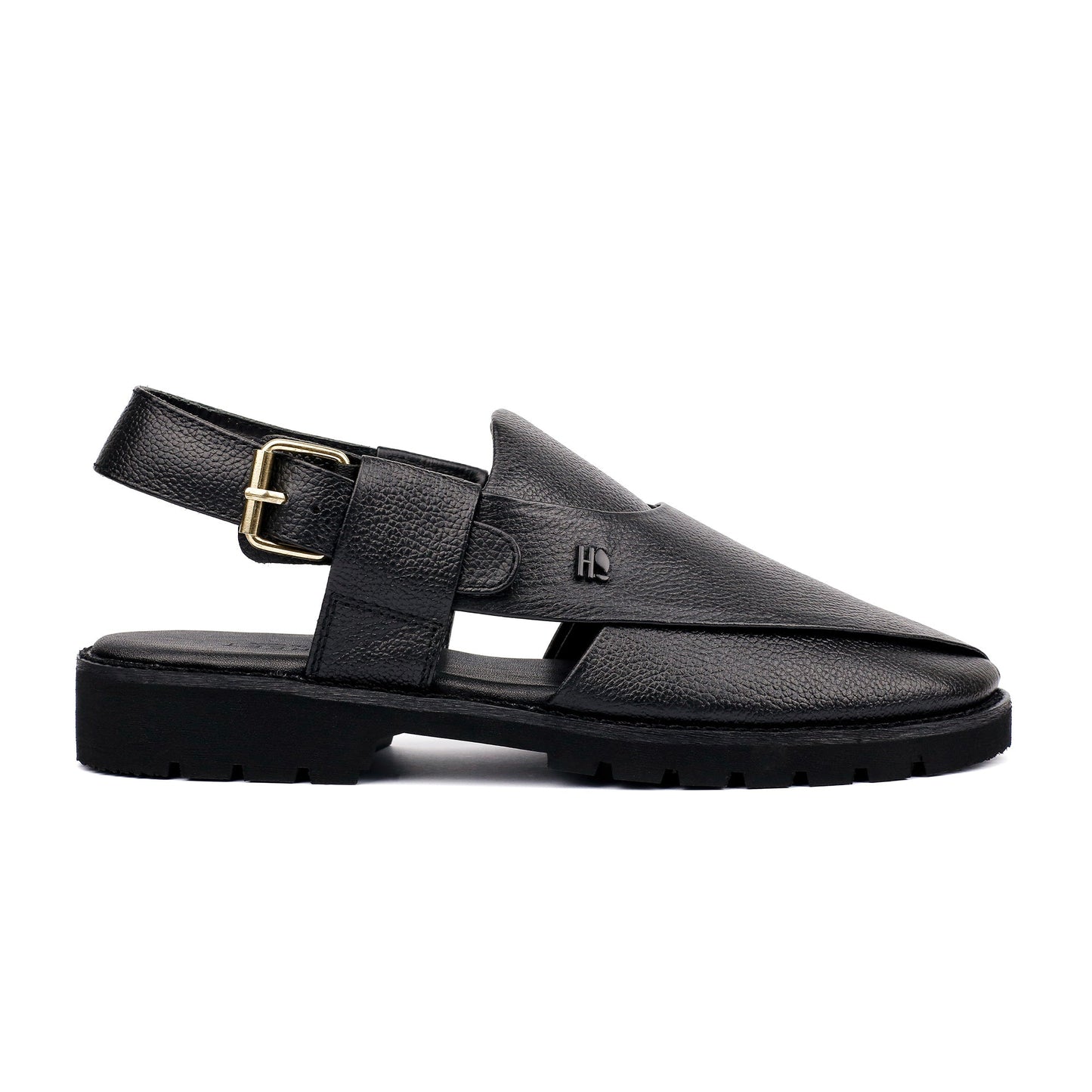 BLACK MILLED LEATHER SANDAL - Hi-Street