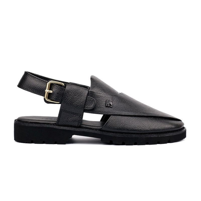 BLACK MILLED LEATHER SANDAL - Hi-Street
