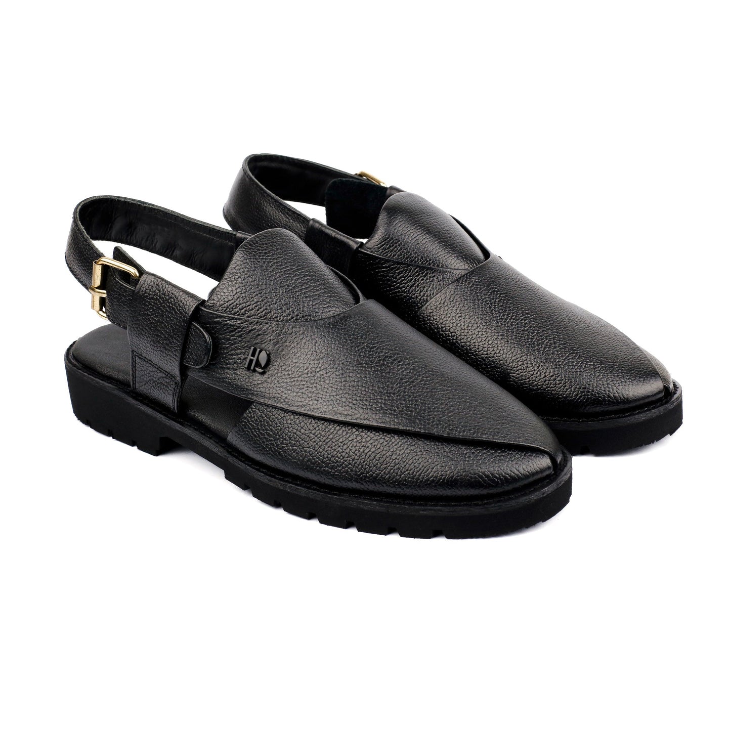 BLACK MILLED LEATHER SANDAL - Hi-Street