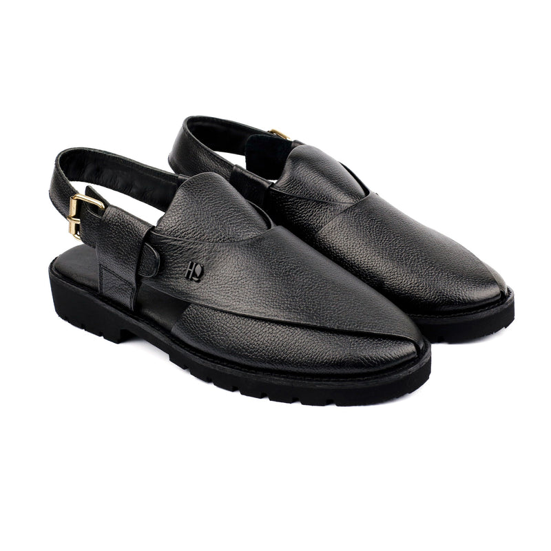 BLACK MILLED LEATHER SANDAL - Hi-Street