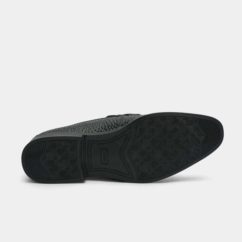 BLACK PEBBLE GRAIN LEATHER SHOES - Hi-Street