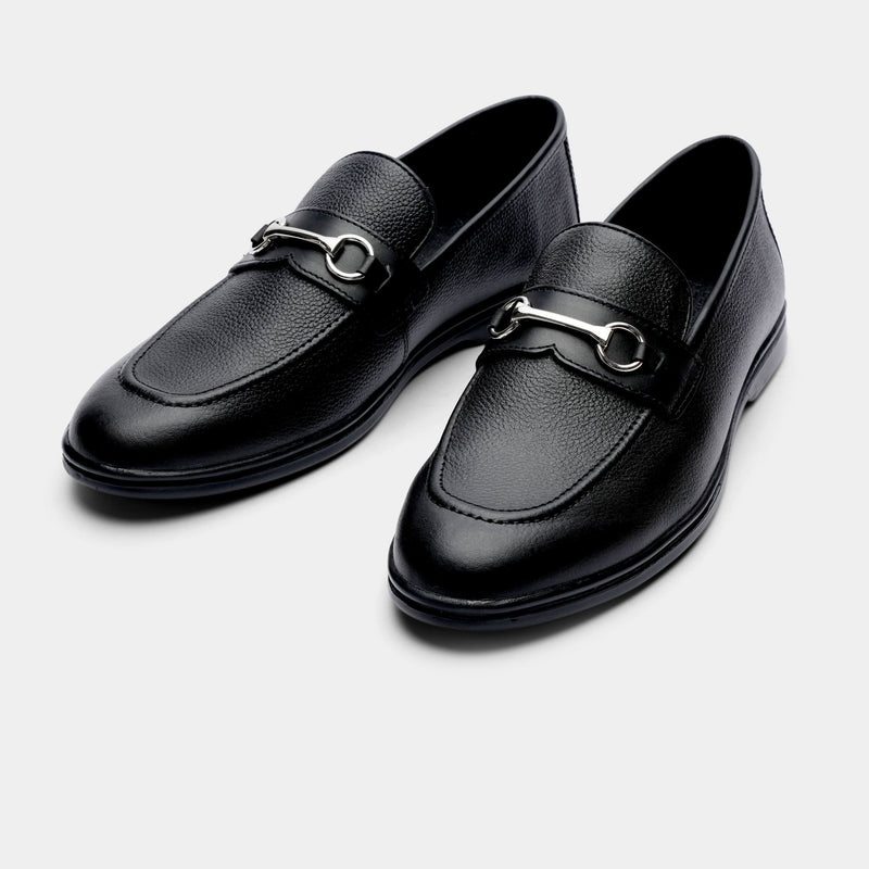 BLACK PEBBLE GRAIN LEATHER SHOES - Hi-Street