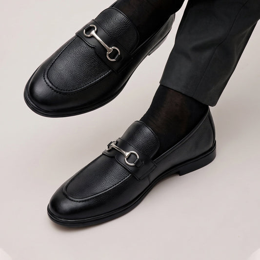BLACK PEBBLE GRAIN LEATHER SHOES - Hi-Street