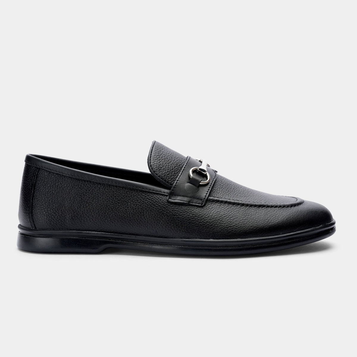 BLACK PEBBLE GRAIN LEATHER SHOES - Hi-Street
