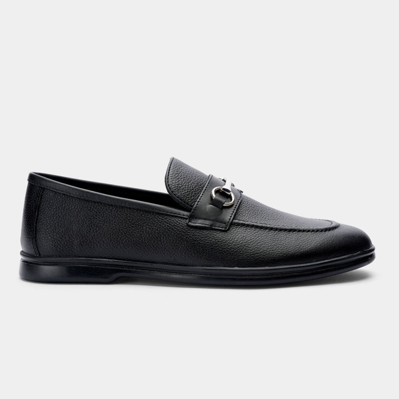 BLACK PEBBLE GRAIN LEATHER SHOES - Hi-Street