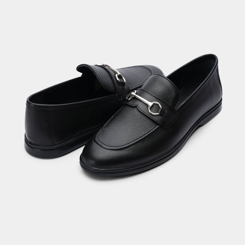 BLACK PEBBLE GRAIN LEATHER SHOES - Hi-Street
