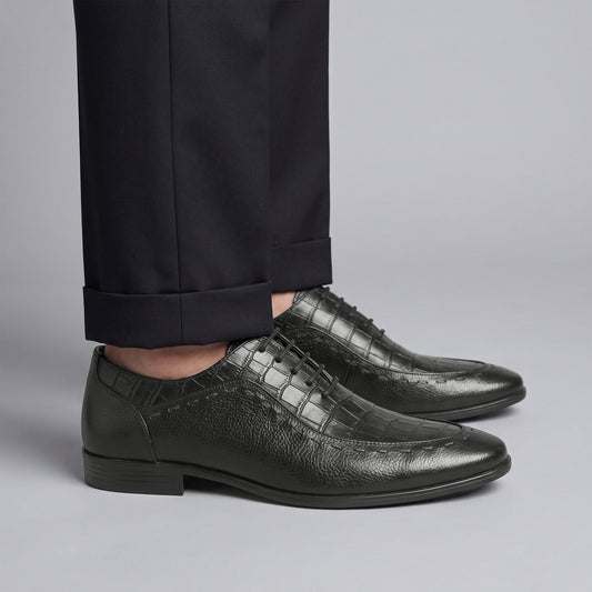 BLACK SPLIT LEATHER LACE UP SHOES - Hi-Street