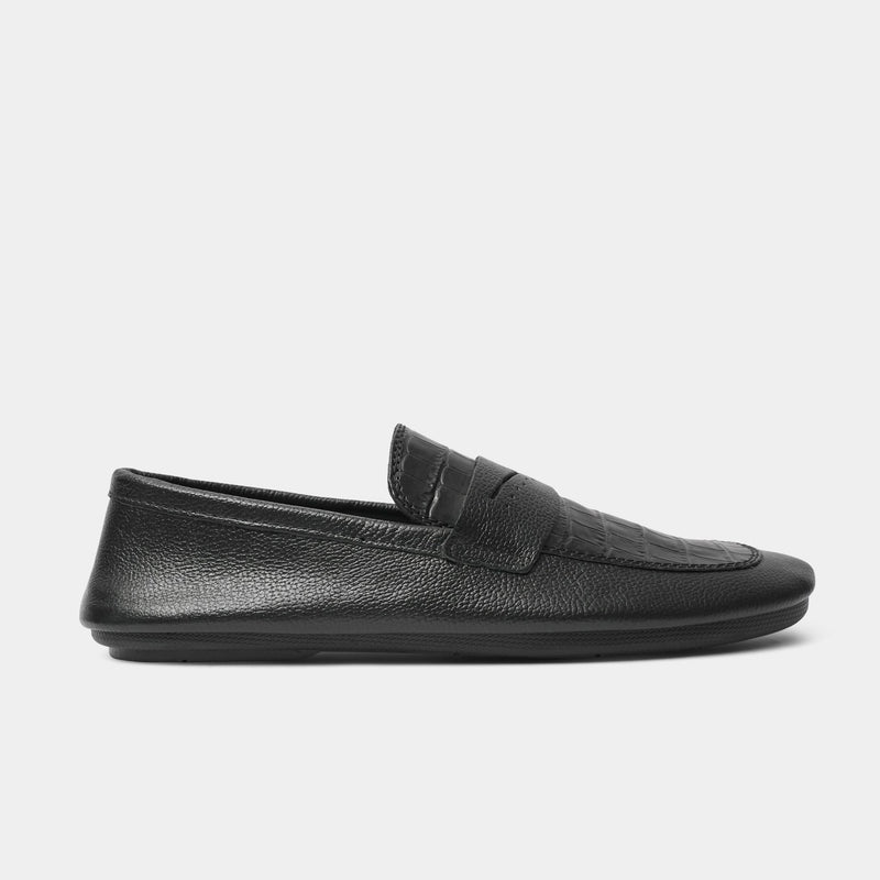 BLACK SPLIT LEATHER LOAFER - Hi-Street
