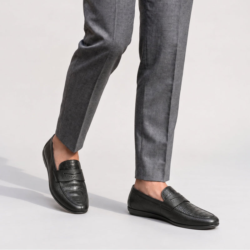 BLACK SPLIT LEATHER LOAFER - Hi-Street