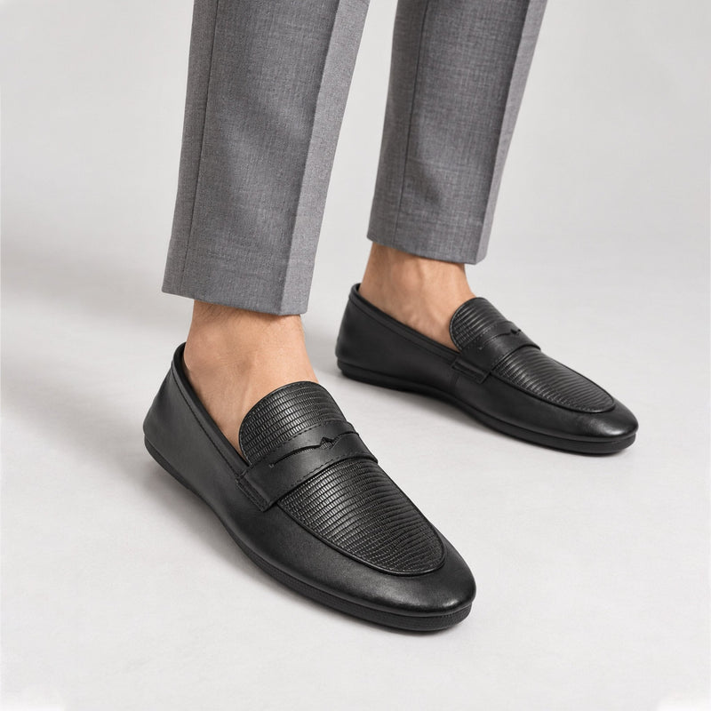 BLACK SPLIT LEATHER LOAFER - Hi-Street