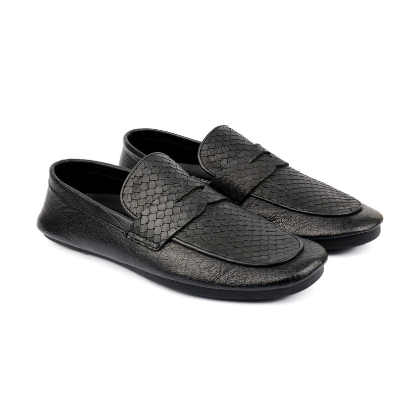 BLACK SPLIT LEATHER LOAFERS - Hi-Street