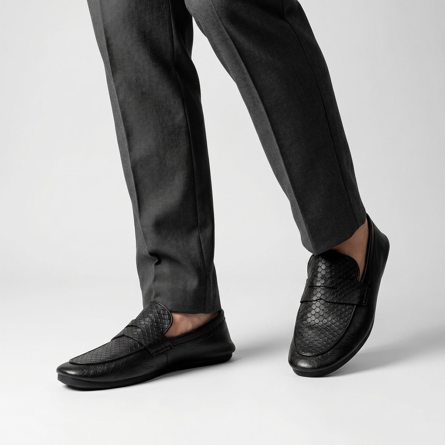 BLACK SPLIT LEATHER LOAFERS - Hi-Street
