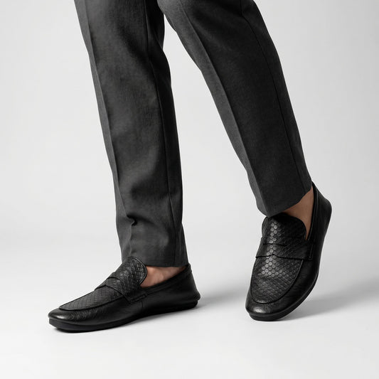 BLACK SPLIT LEATHER LOAFERS - Hi-Street