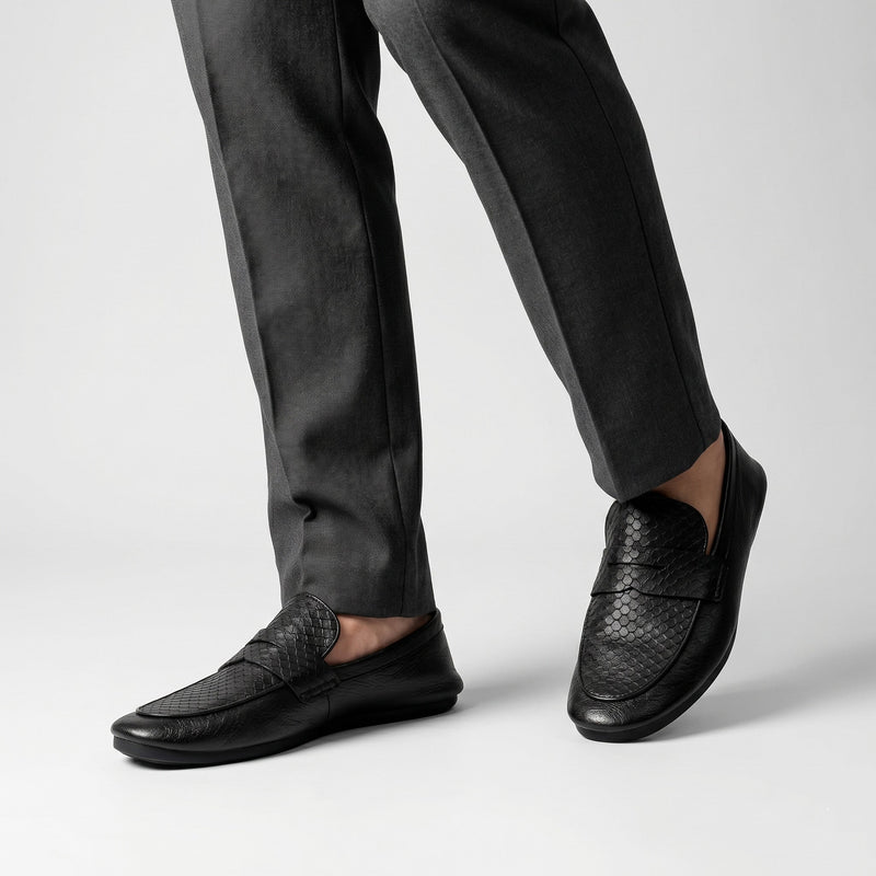 BLACK SPLIT LEATHER LOAFERS - Hi-Street