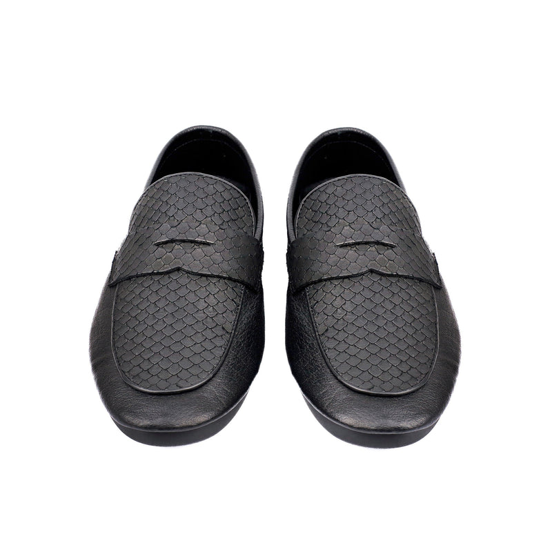 BLACK SPLIT LEATHER LOAFERS - Hi-Street