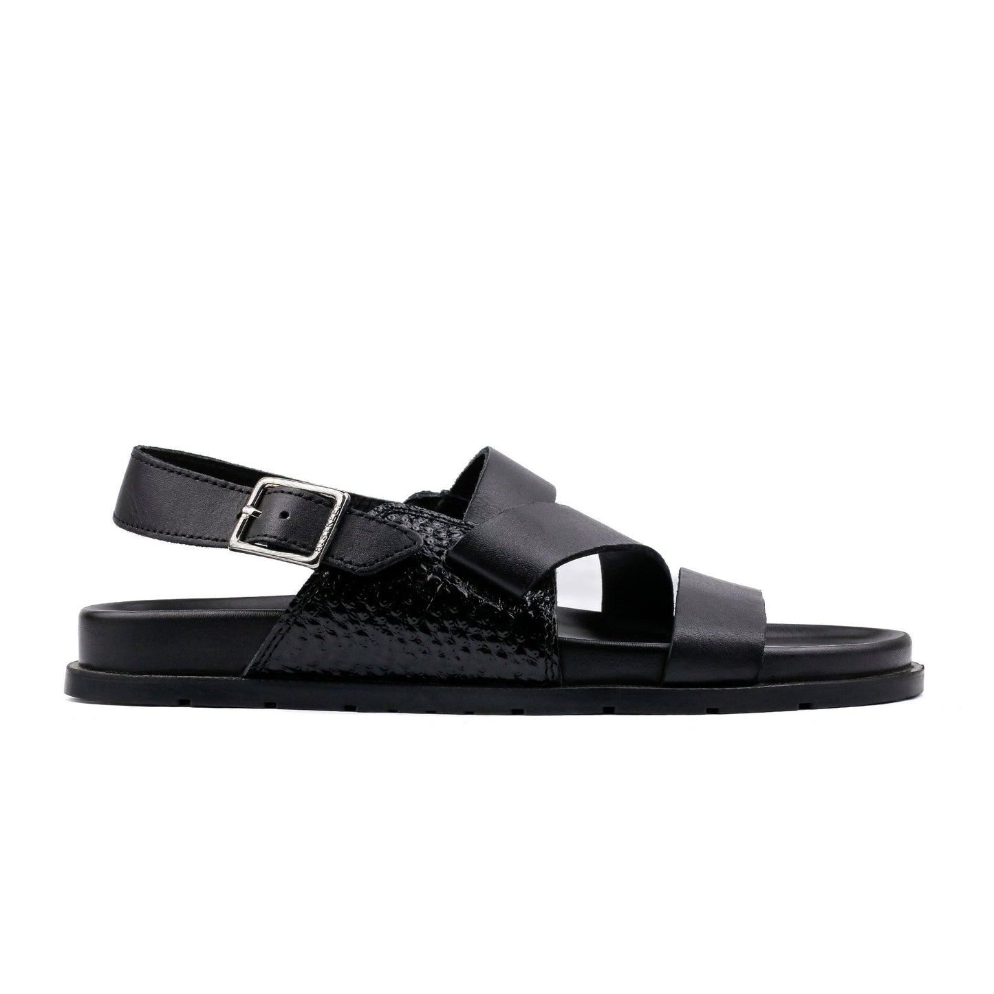BLACK SPLIT LEATHER SANDAL - Hi-Street