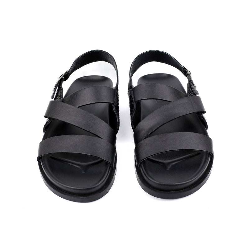 BLACK SPLIT LEATHER SANDAL - Hi-Street