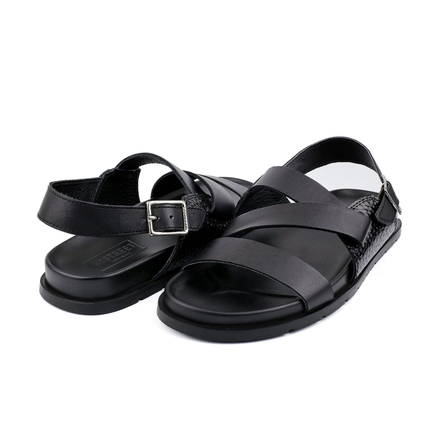 BLACK SPLIT LEATHER SANDAL - Hi-Street