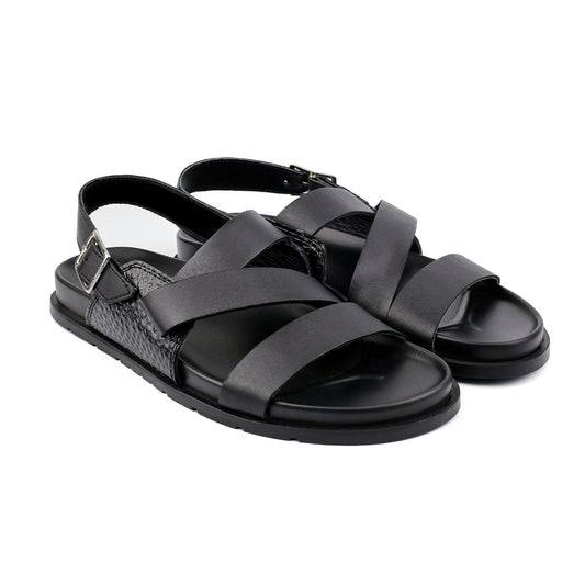 BLACK SPLIT LEATHER SANDAL - Hi-Street